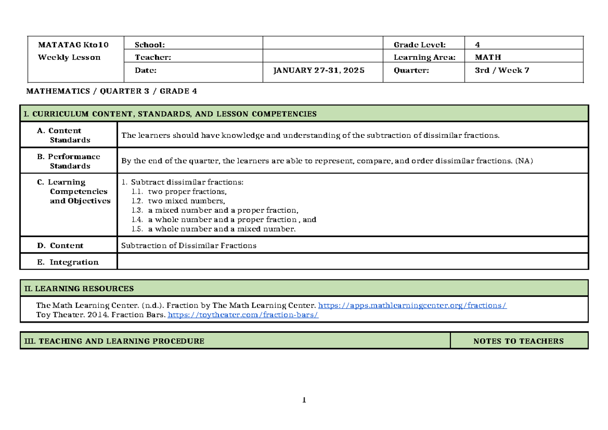 MATH 4 DLL Q3 WEEK 7 - For math subject - MATATAG Kto Weekly Lesson ...