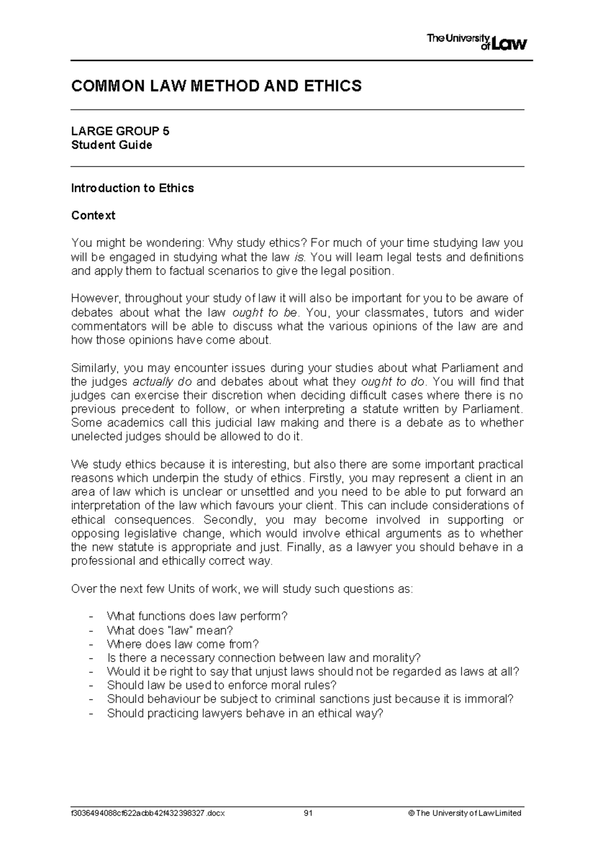 Common Law Method & Ethics: Large Group 5 Student Guide - Studocu