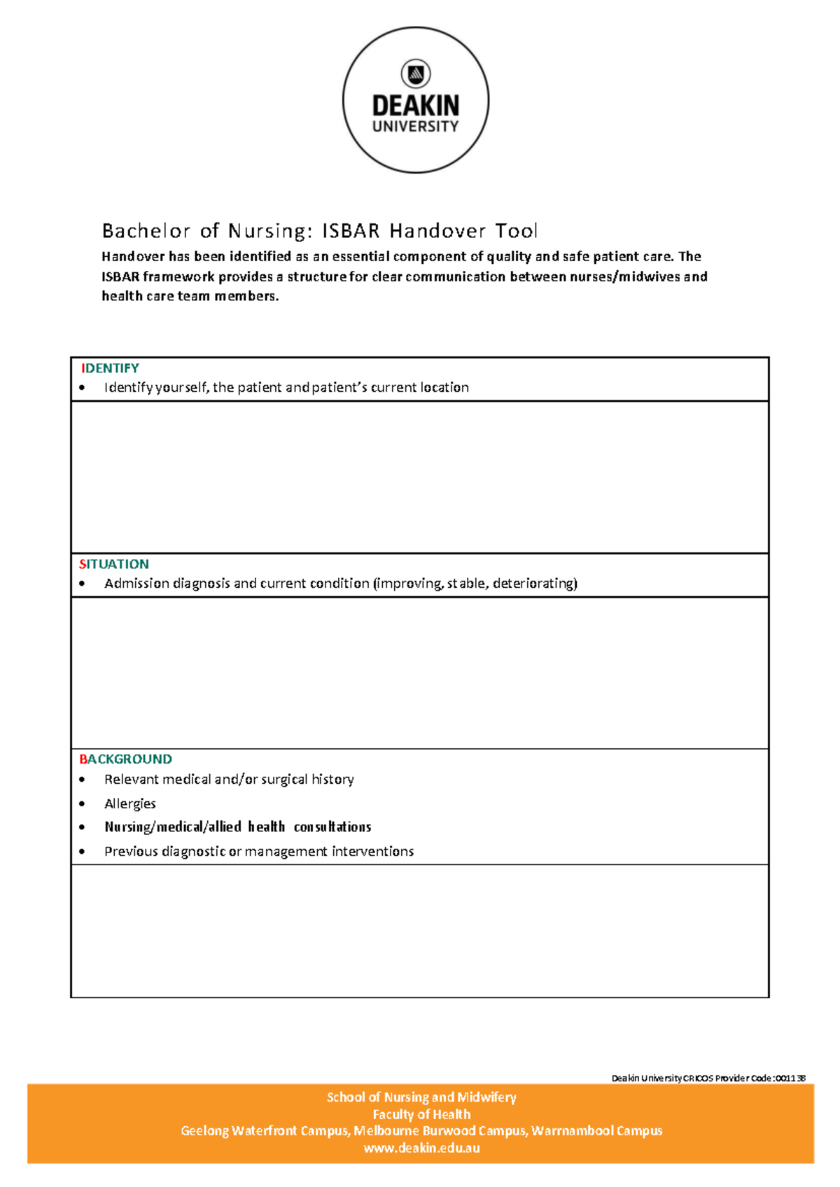 ISBAR Handover Tool for Nursing Practice - 2022 Overview - Studocu