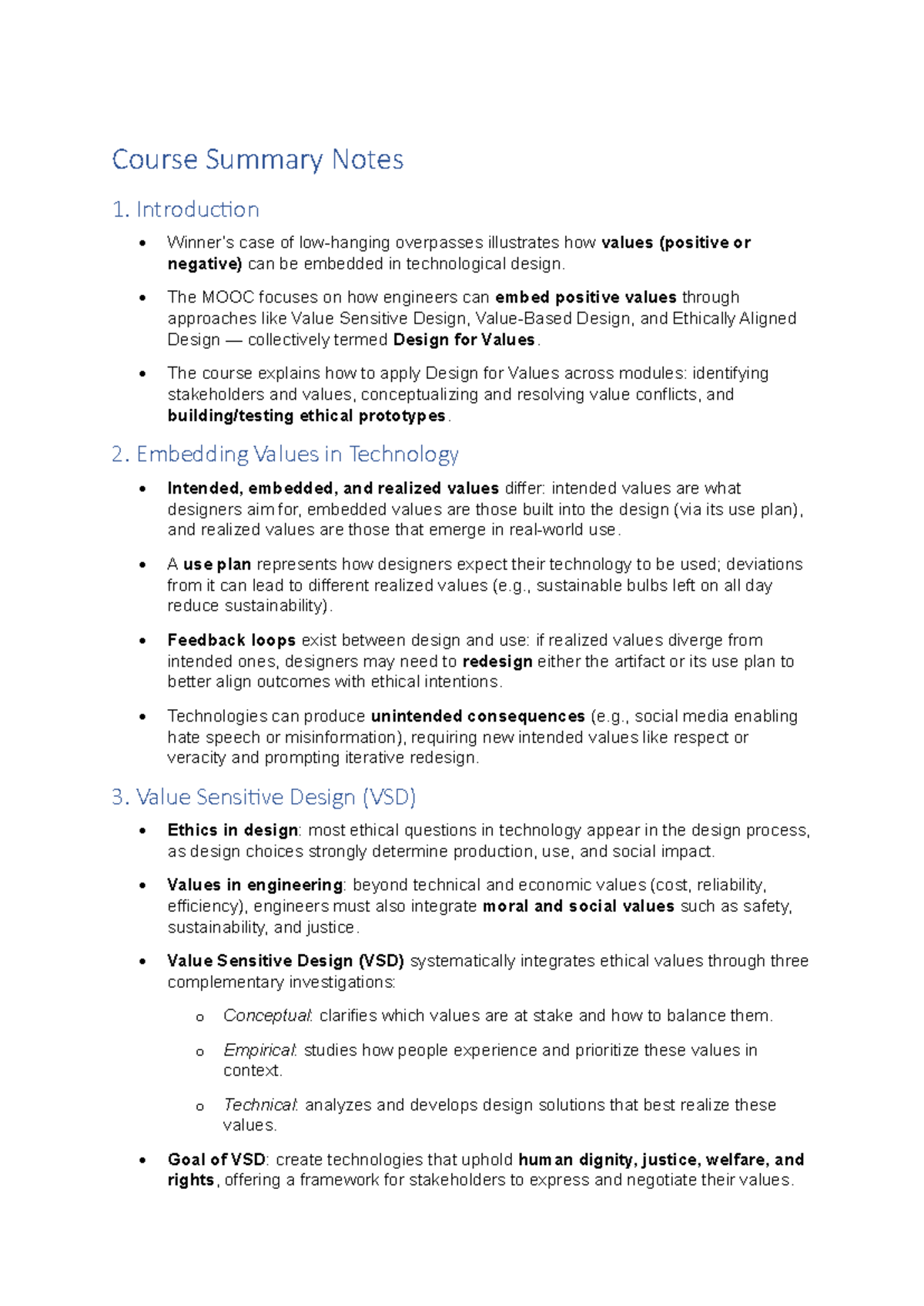 Design for Values Course Summary Notes (DFV 101) - Studeersnel