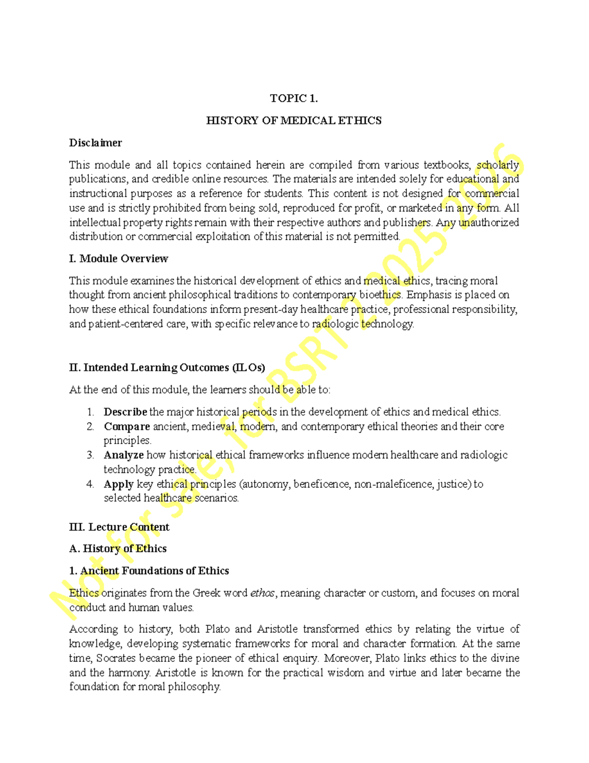 HIST 101: History of Medical Ethics - Ancient to Contemporary ...