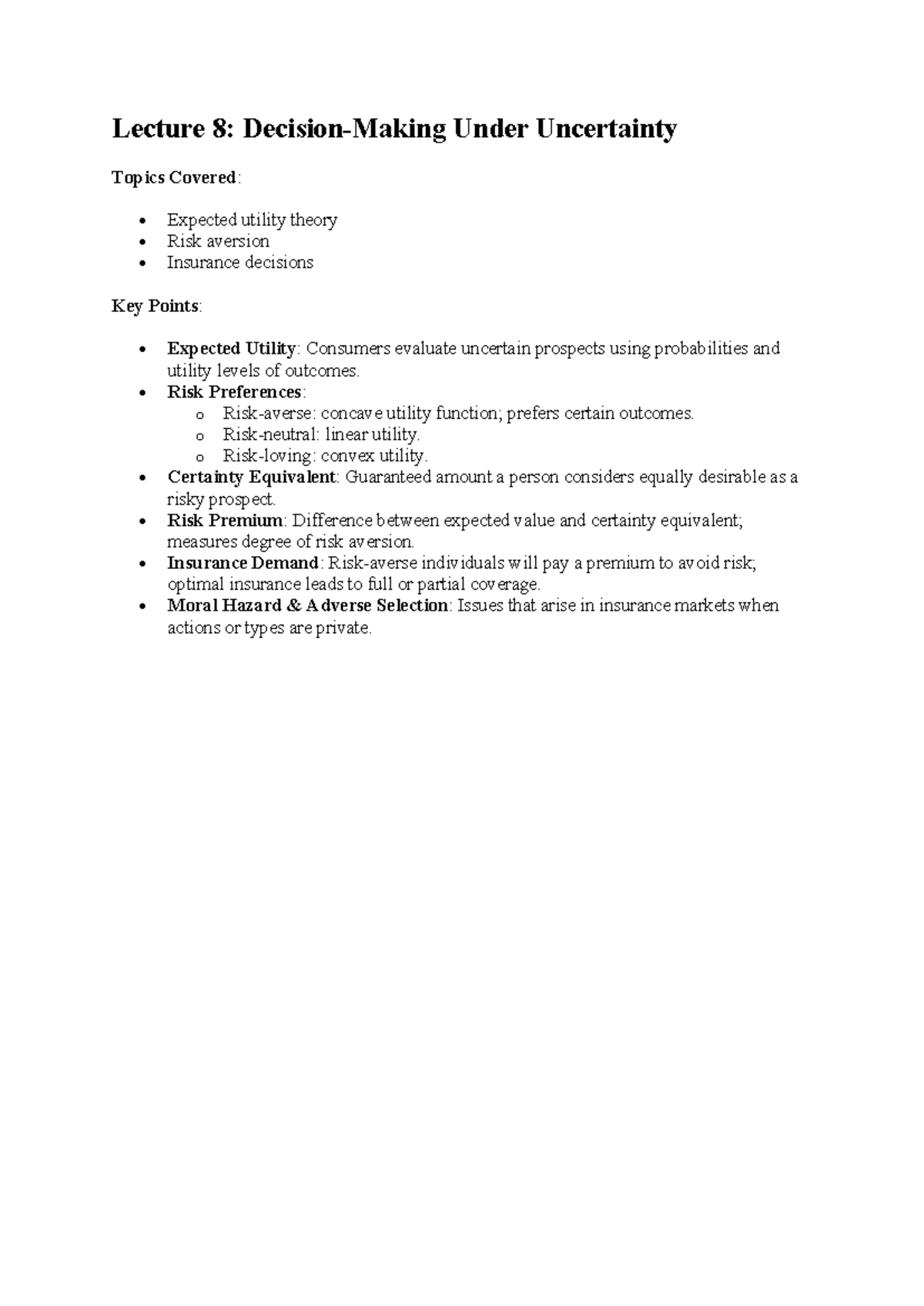 Lecture 8: Decision-Making Under Uncertainty and Risk Analysis - Studocu