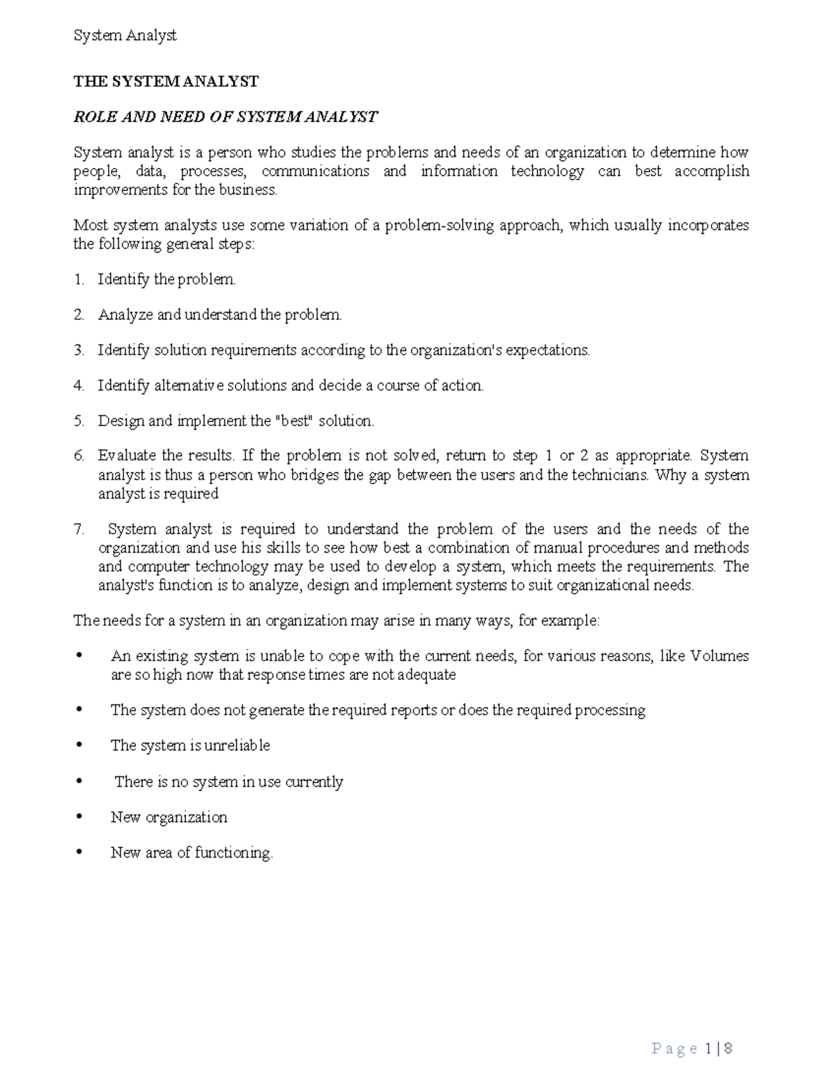 1.2.2 ROLE OF A Systems Analyst - THE SYSTEM ANALYST ROLE AND NEED OF ...
