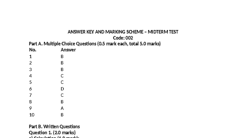 Midterm Test 002 Answer Key and Marking Scheme - Studocu