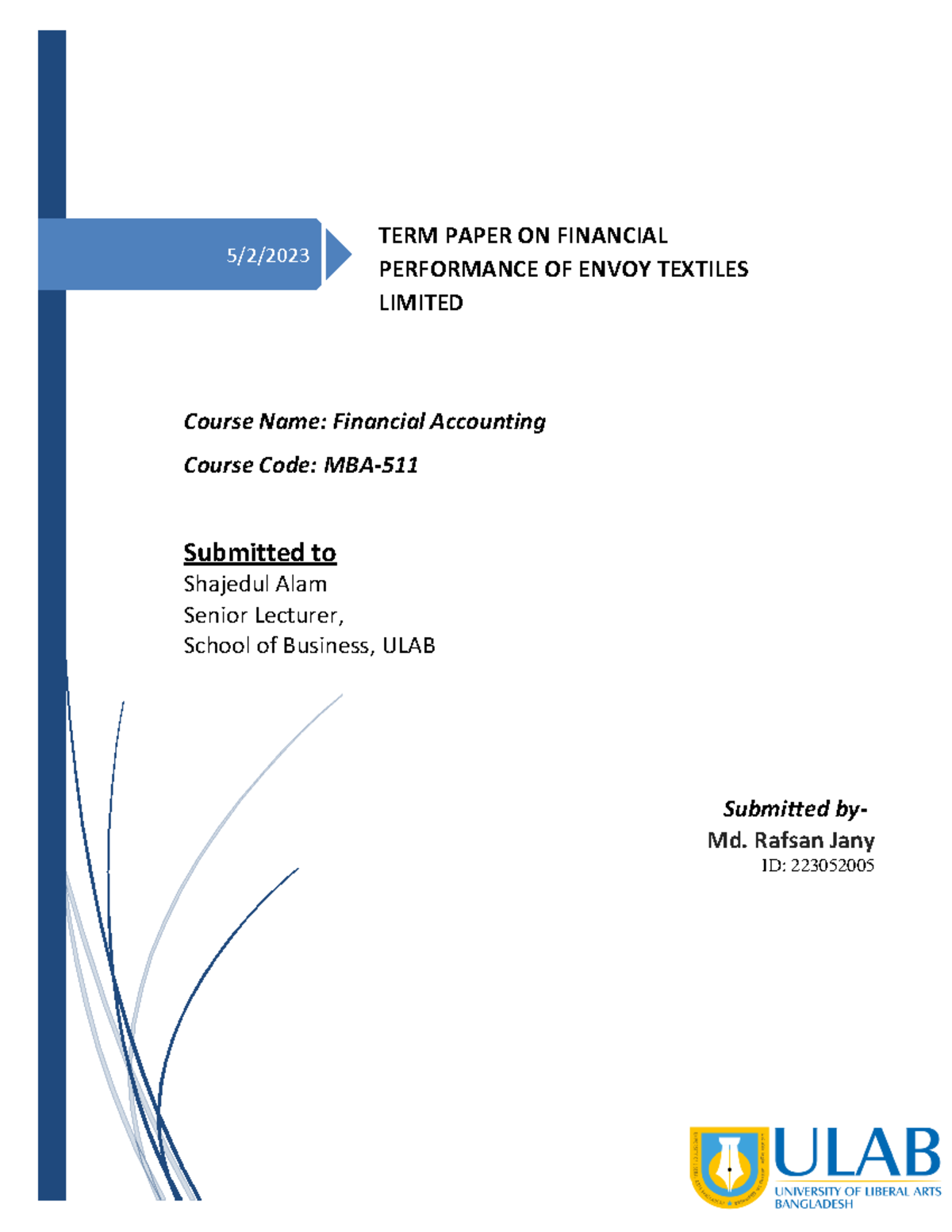 MBA-Financial Accounting Term Paper on Envoy Textiles Ltd Performance ...
