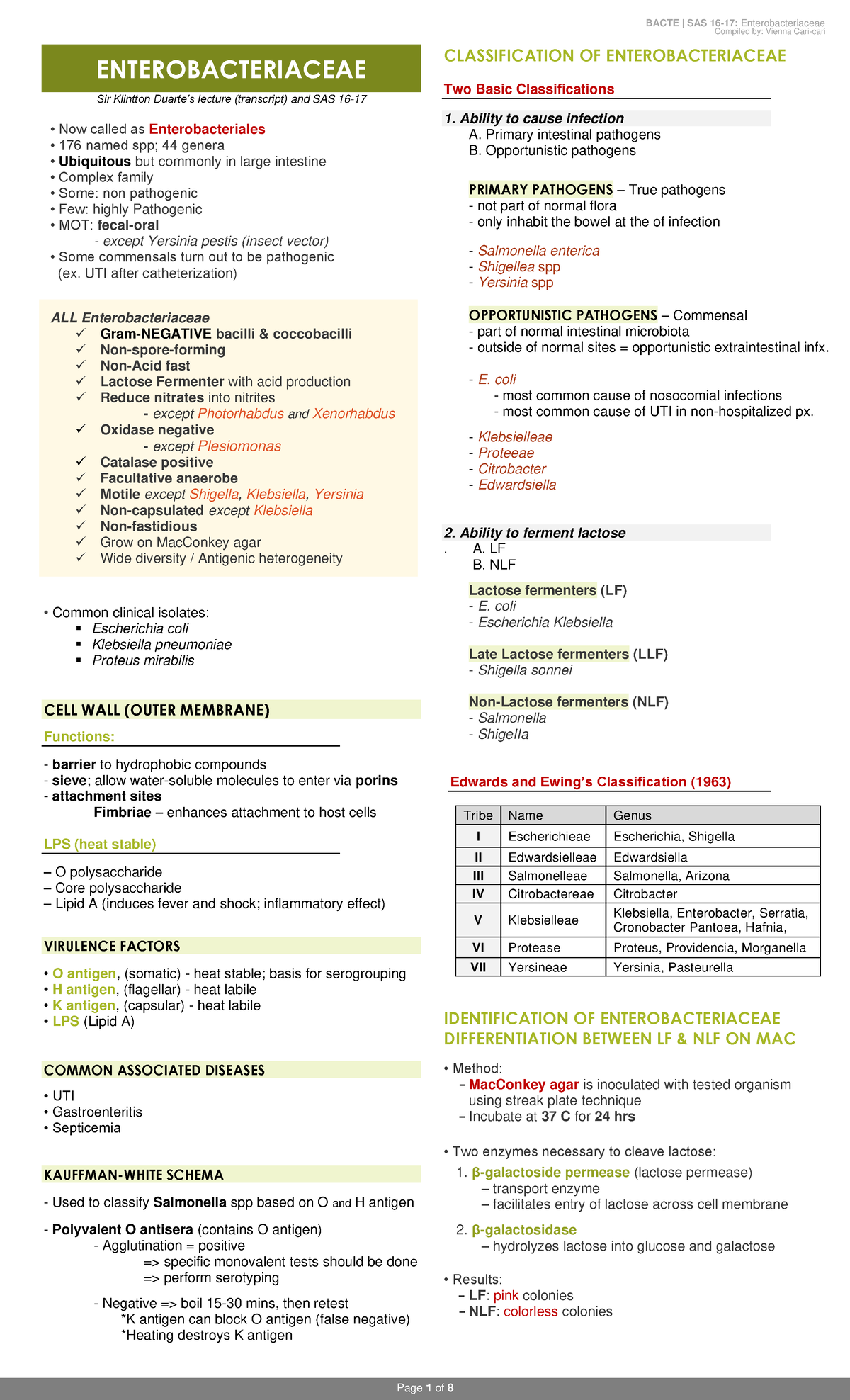 Bacteriology Case Study: Enterobacteriaceae Overview - SAS 16-17 - Studocu