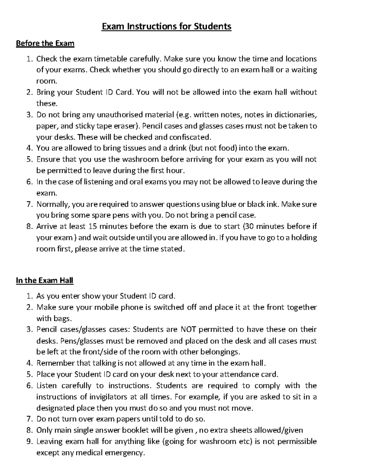 Exam Do's and Dont's - The attendence of the attendence of the - Exam ...