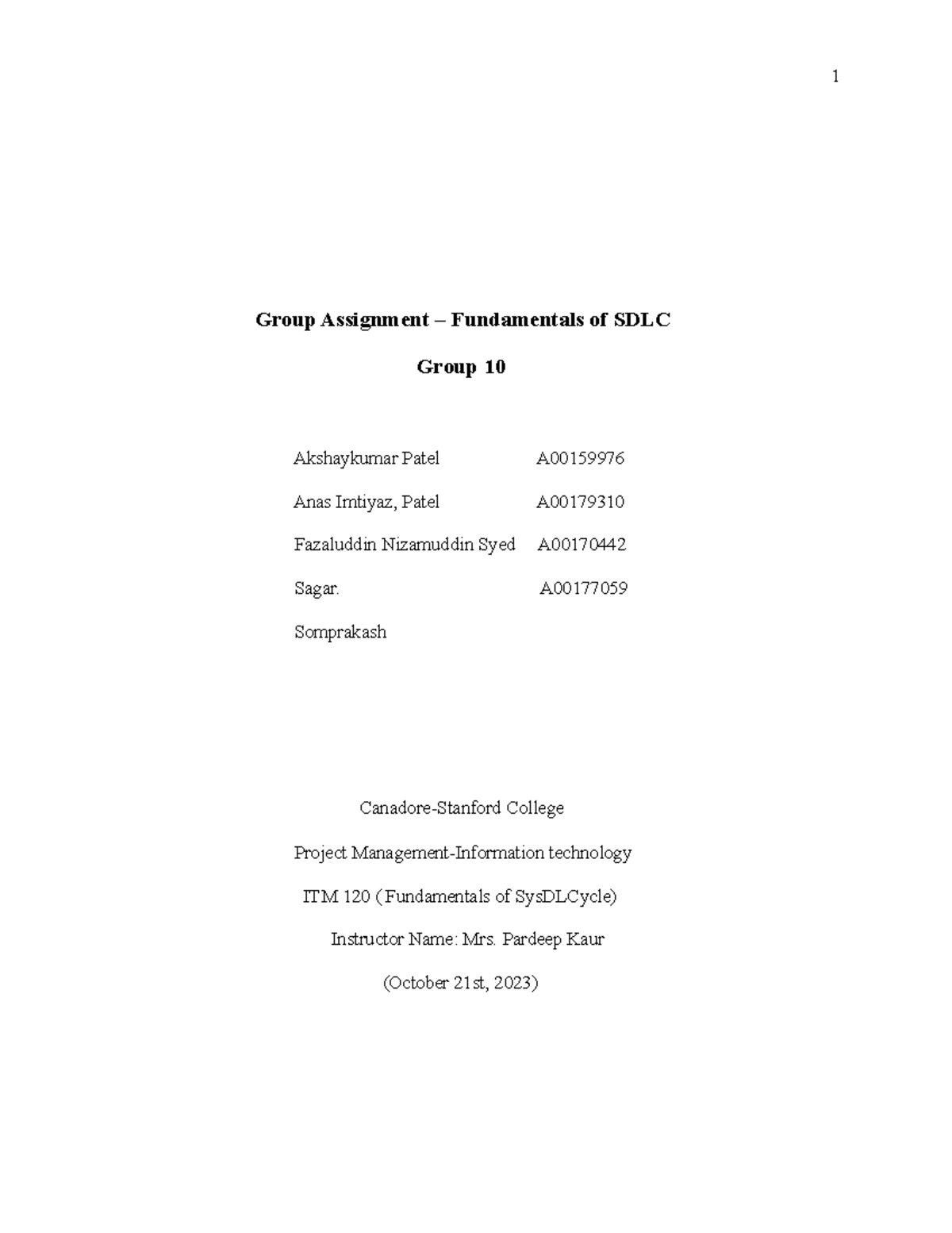 Group 10 Sys DLC Assignment - Group Assignment – Fundamentals of SDLC ...