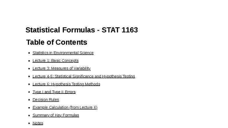 1163 Section-B Formulas - Population Mean: Sample Mean: Population ...