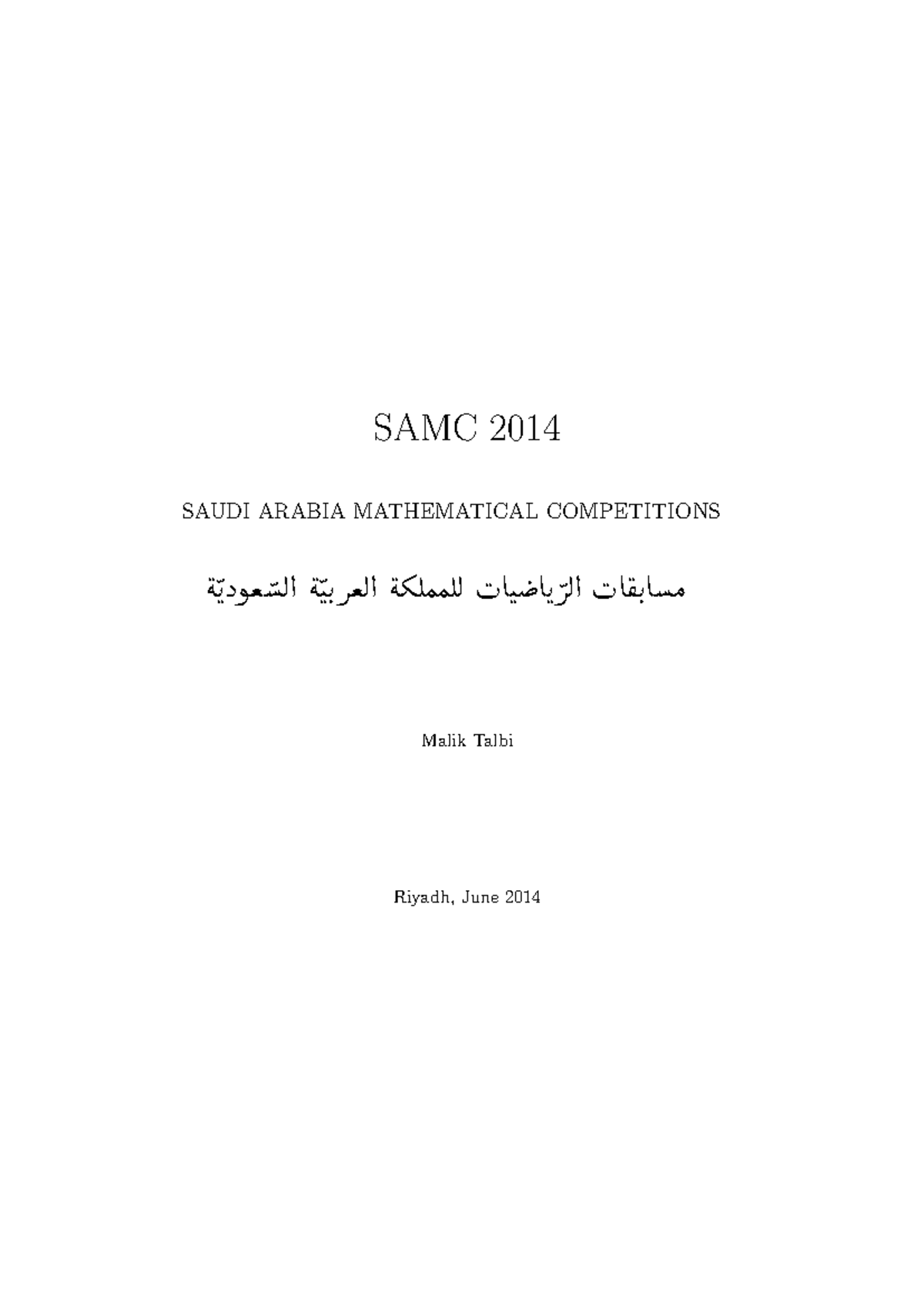 SAMC 2014 Saudi Arabia Mathematical Competitions Booklet - Studocu