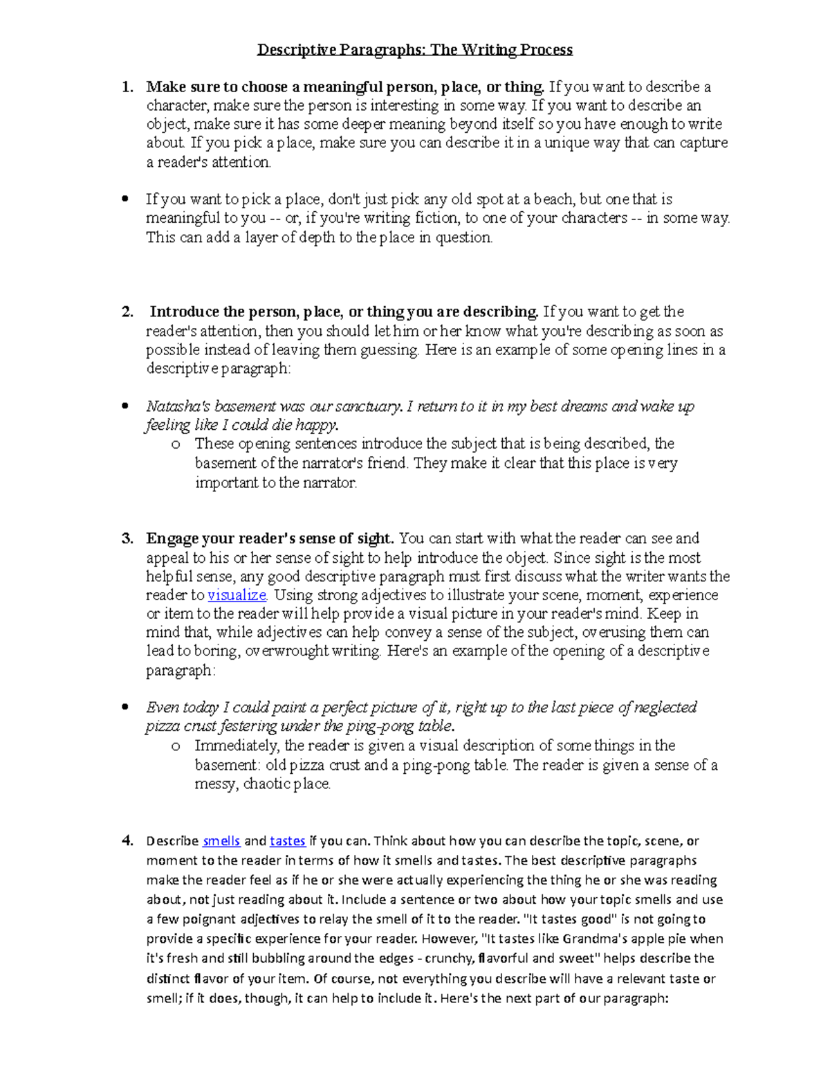 Descriptive Paragraphs: Crafting Vivid Narratives in Writing - Studocu