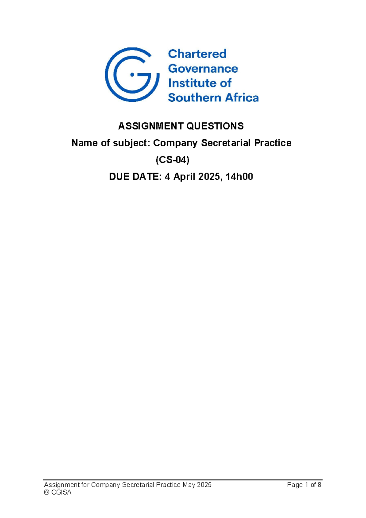 CS-04 Company Secretarial Practice Assignment Questions (1st Sem) May ...