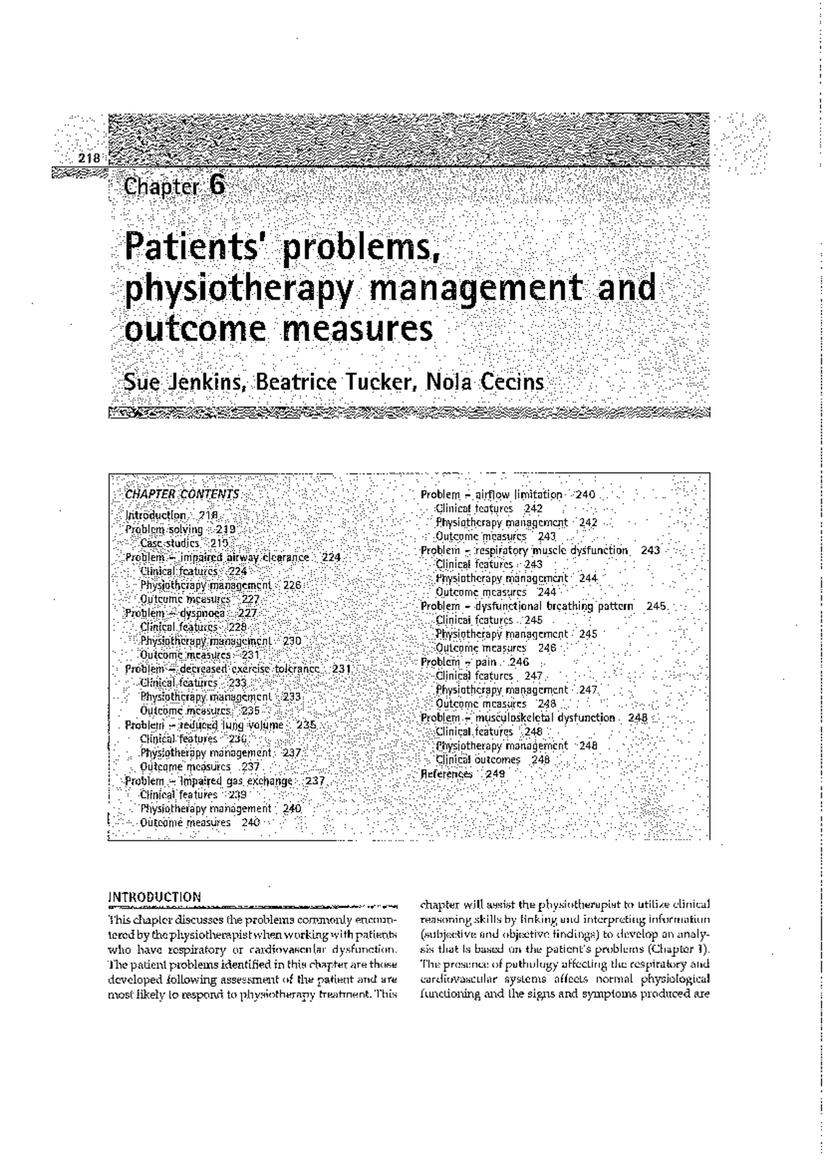 218 Physiotherapy Management & Outcome Measures: Chapter 6 Problems ...