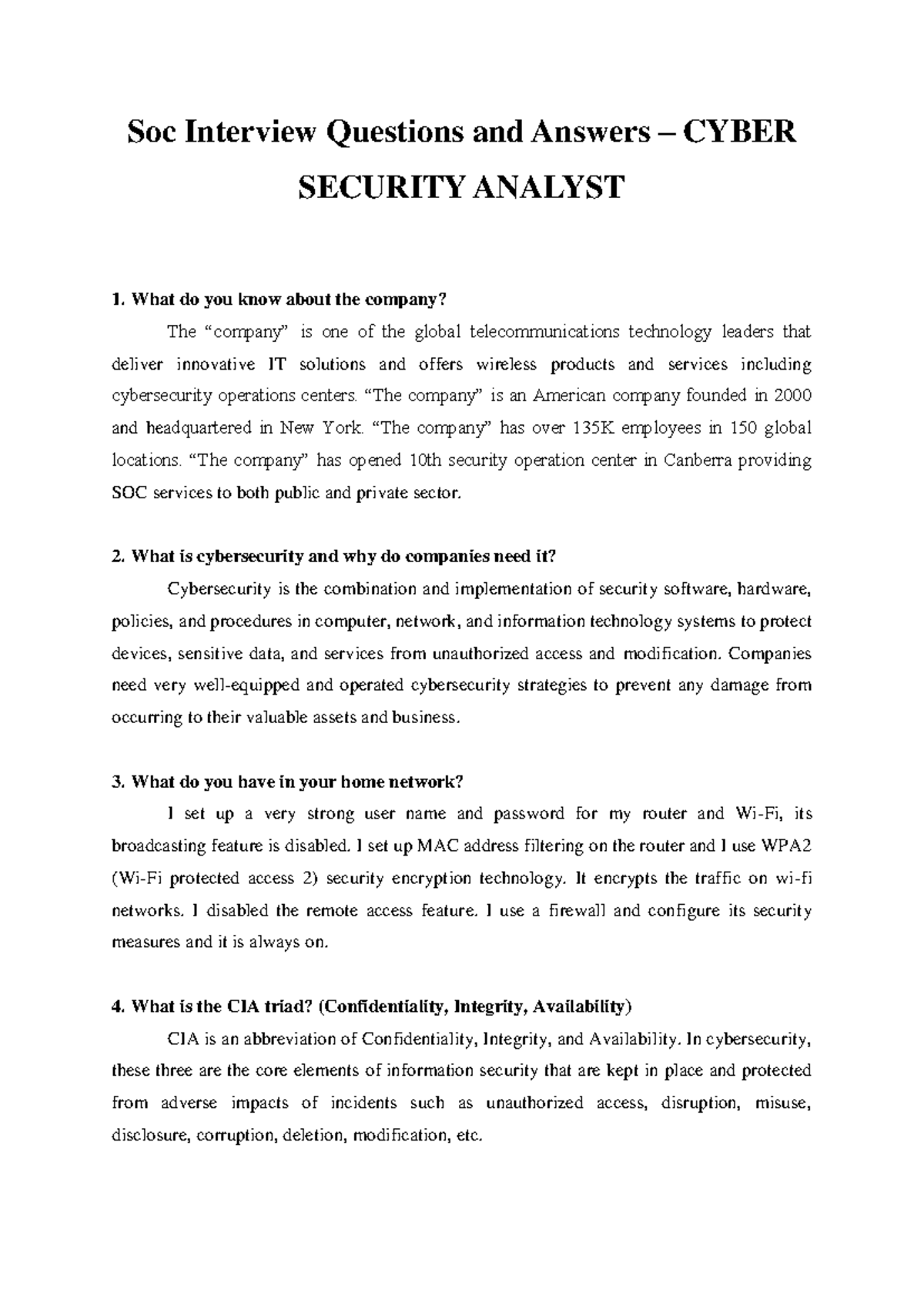 Soc Interview Questions and Answers Cyber Security Analyst - Soc ...