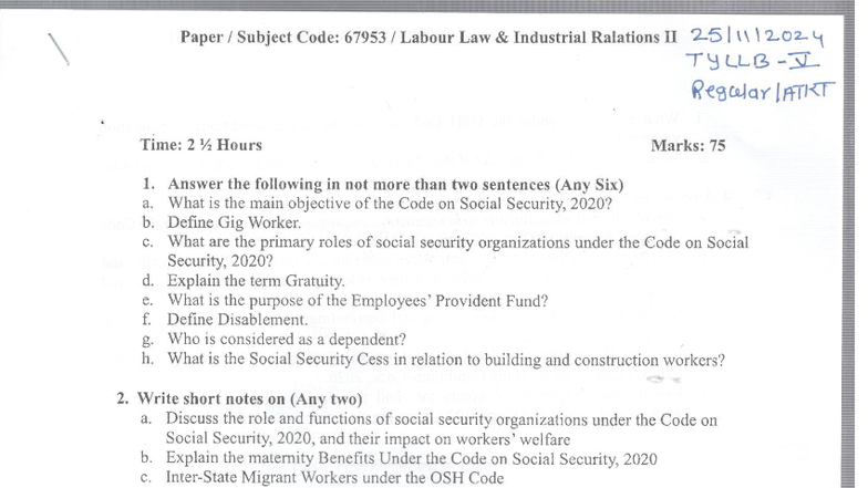 Labour Law & Industrial Relations II (67953) Exam Notes - Studocu