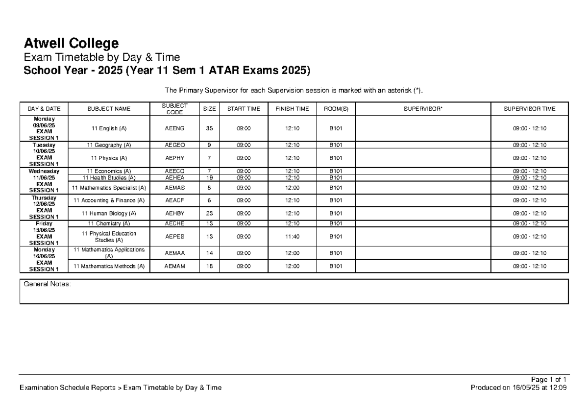 YEAR 11 Sem 1 ATAR Exam Timetable 2025 - Atwell College - Studocu