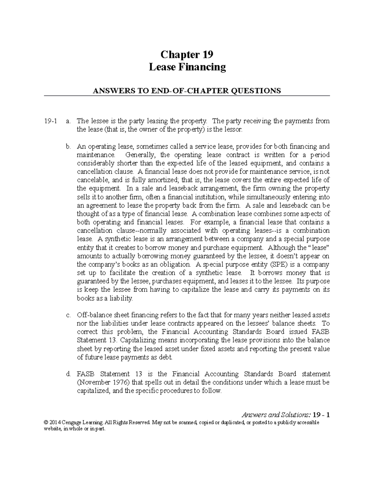 Chapter 19: Lease Financing Concepts and Analysis - Studocu