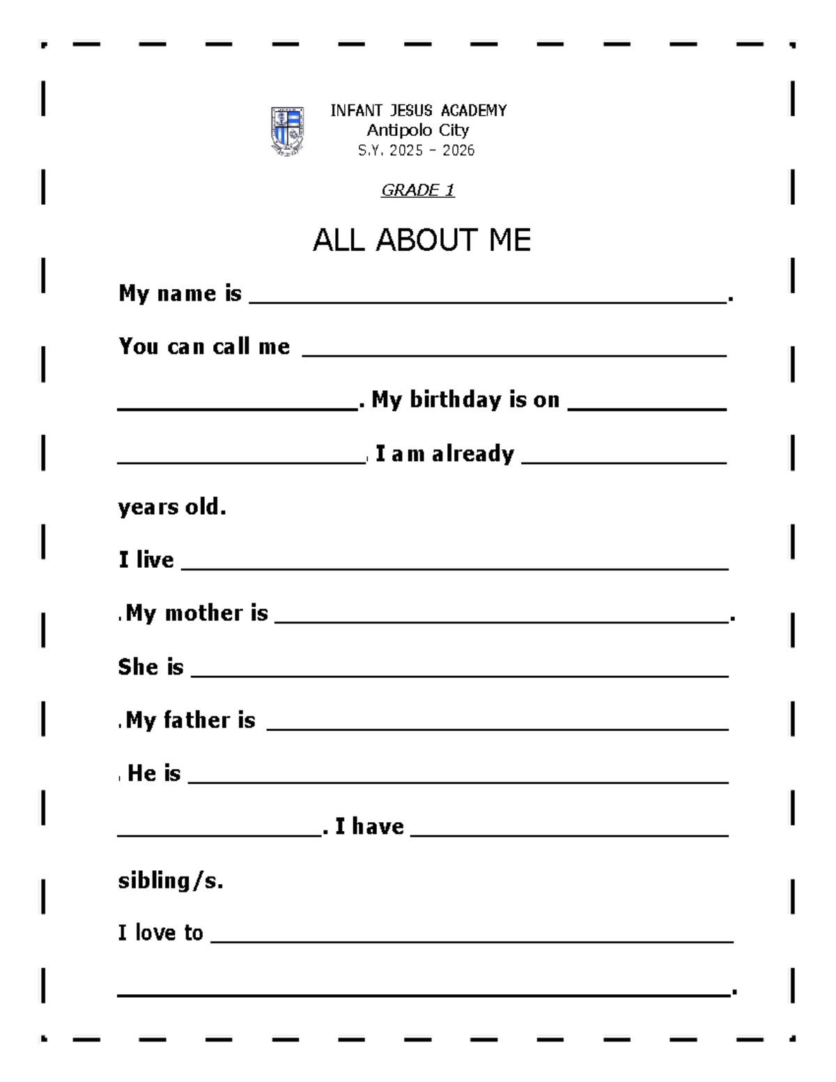 Self Introduction Template English (1) - BSEd Major in English - INFANT ...