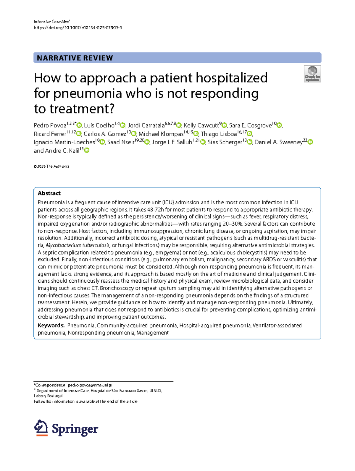 Intensive Care Med: Management of Nonresponding Pneumonia in ...