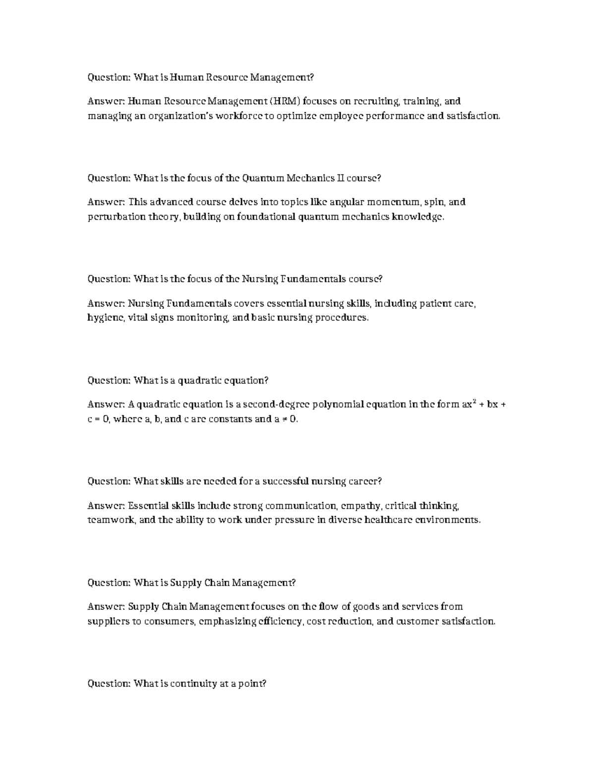 Course Codes and Key Concepts in HRM, Nursing, and SCM - Studocu