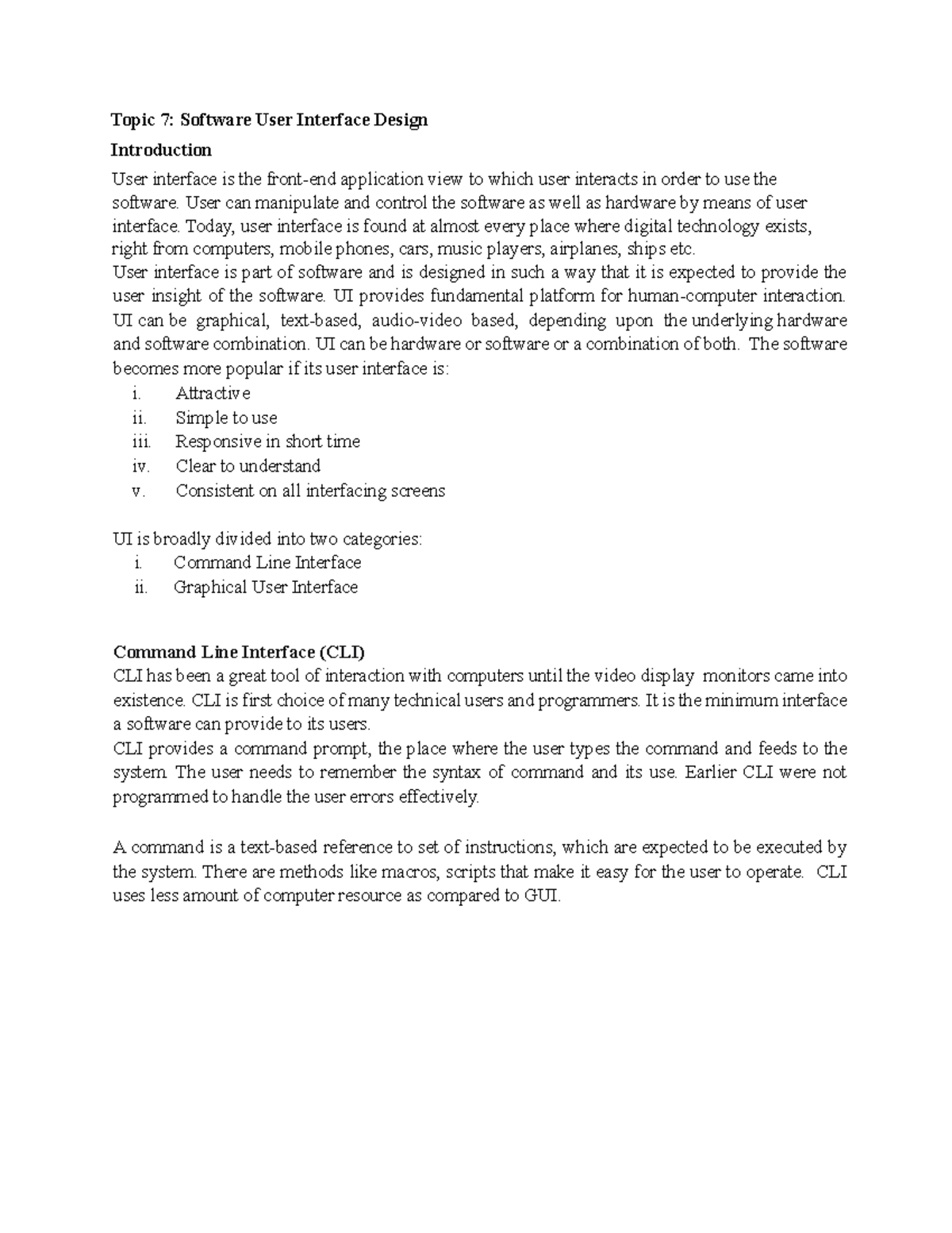 Topic 7: Software user interface design notes - Studocu