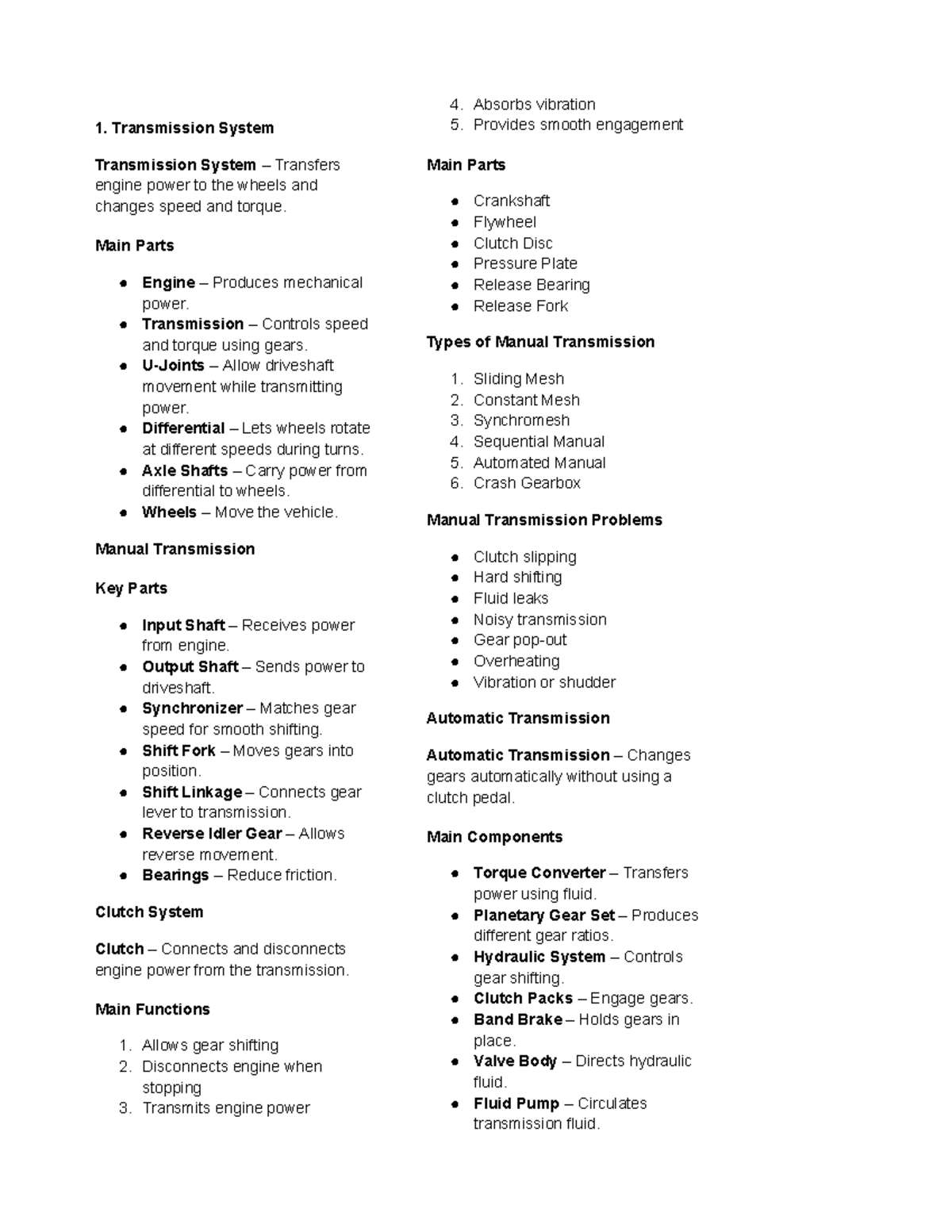 Automotive Engineering (AE 101) End Term Review: Transmission Systems ...