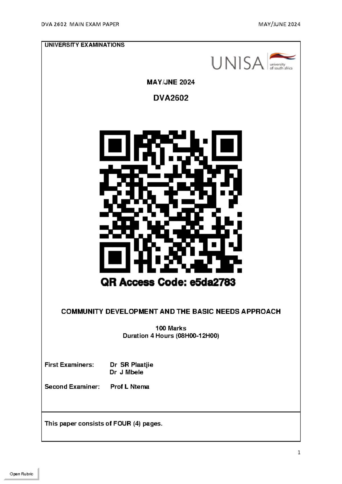 DVA2602 May-June 2024 Community Development Exam Paper - Studocu