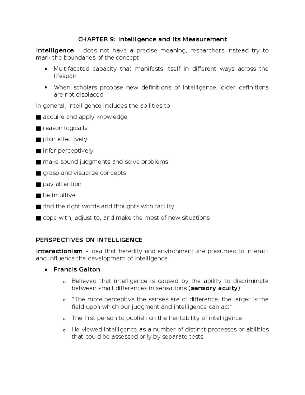 CHAPTER 9: Intelligence and Its Measurement - Study Notes - Studocu
