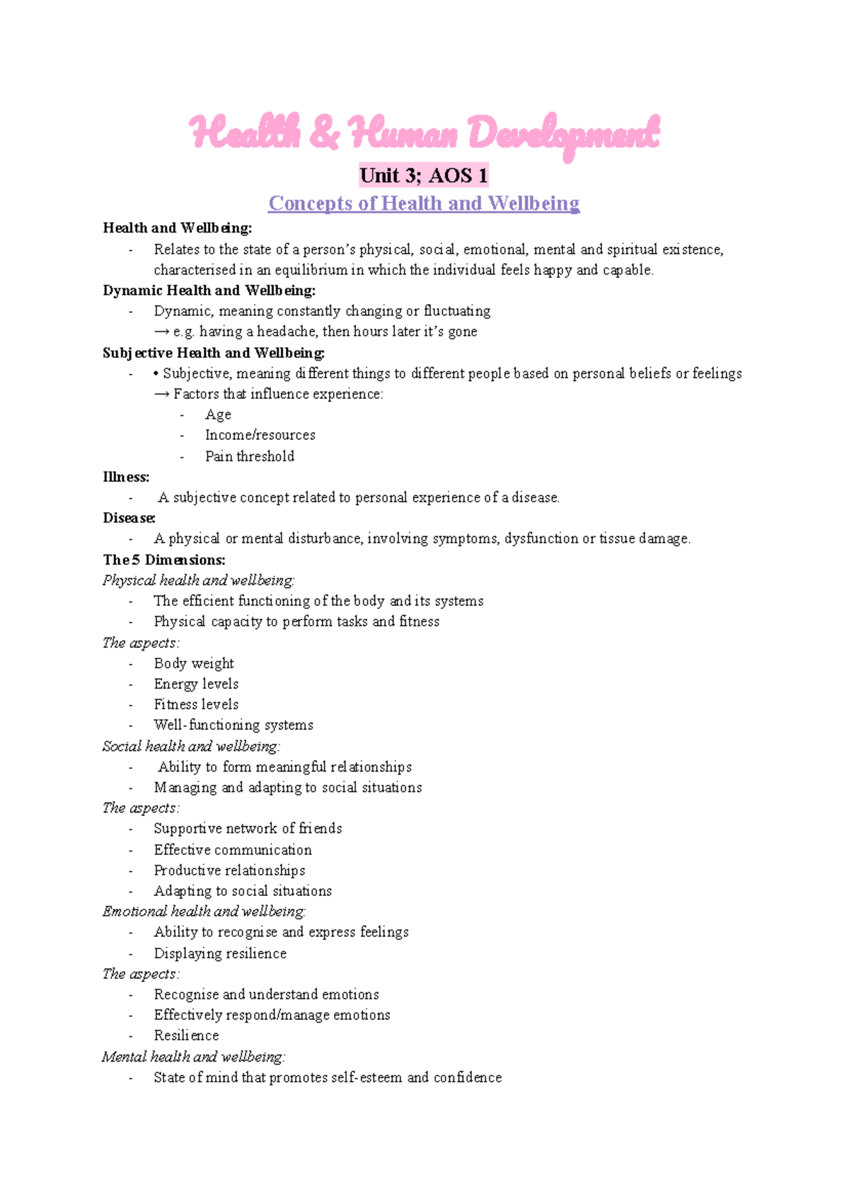 HHD Unit 3 AOS 1 - Comprehensive Notes and Insights - Studocu