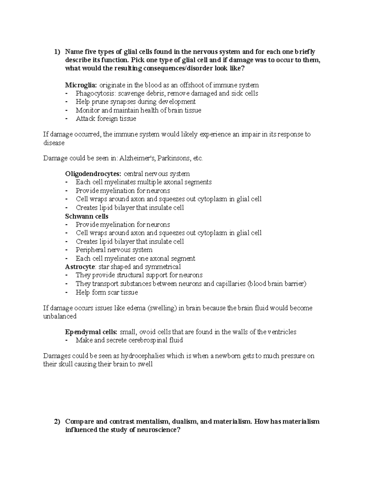 Exam 1 Study Guide - Glial Cells & Behavioral Neuroscience (225) - Studocu