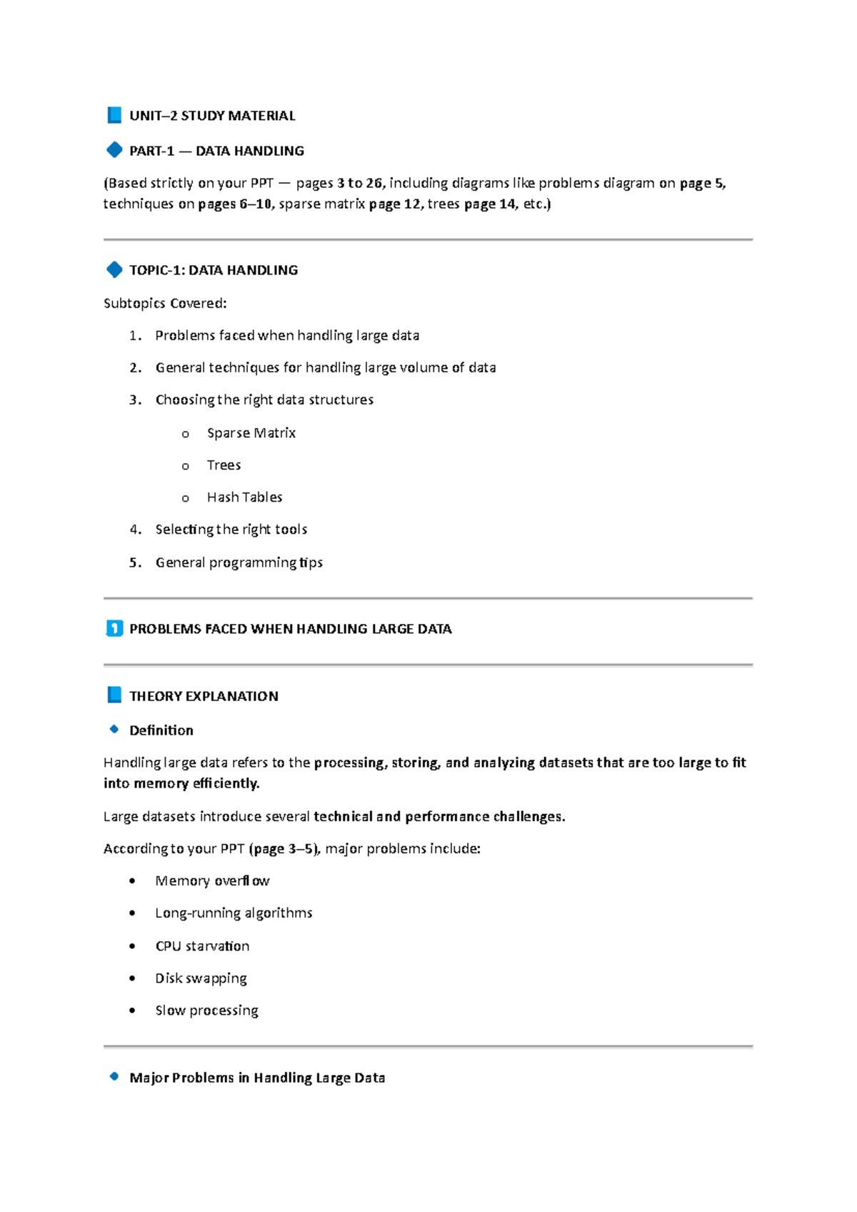 Unit 2 DS - NOTES: Data Handling Techniques and Challenges - Studocu