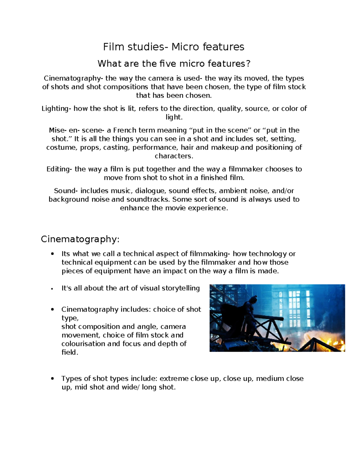Film Studies (FS101) Micro Features: Key Elements Explained - Studocu