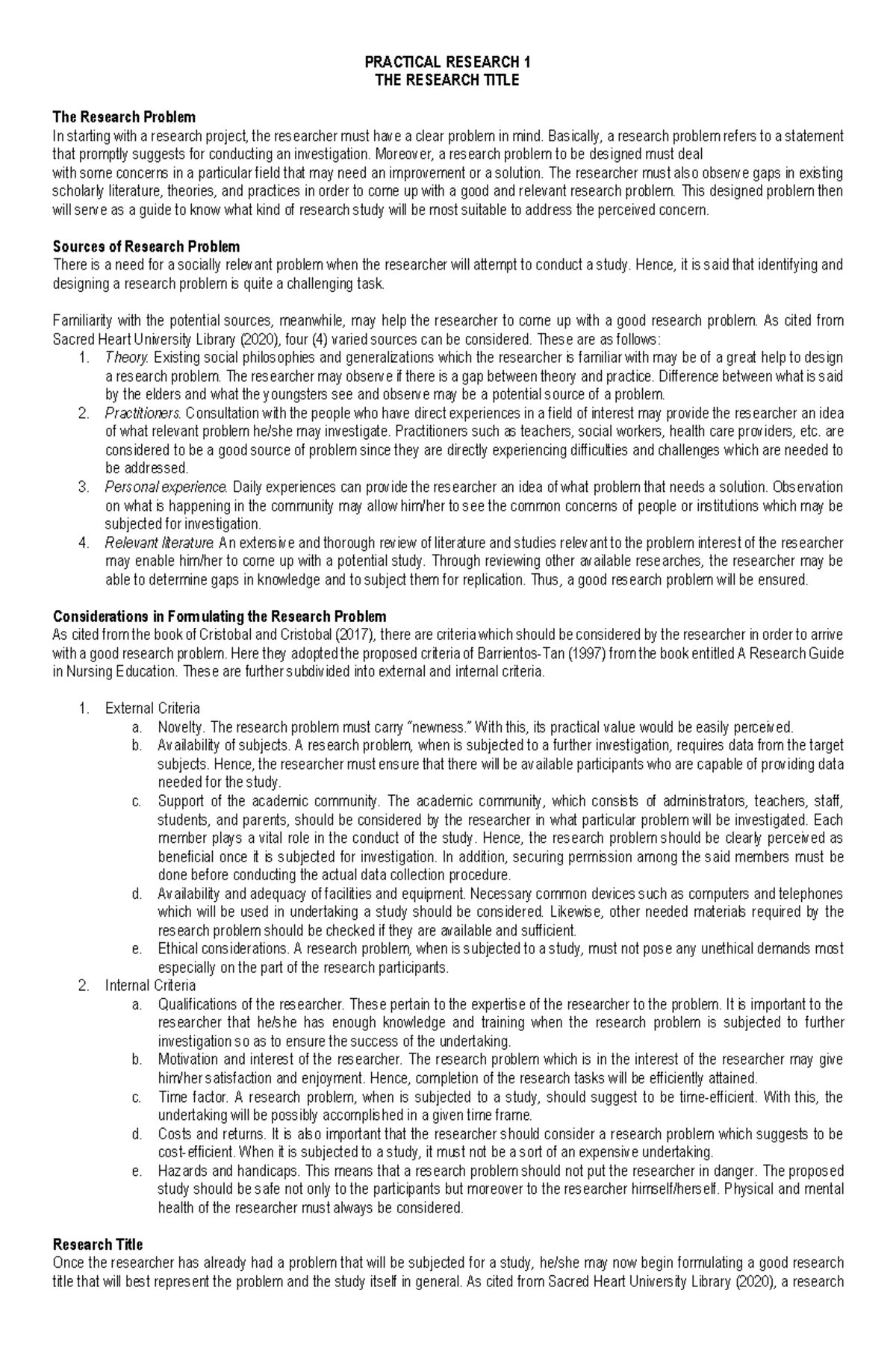 PRACTICAL RESEARCH 1: Formulating a Research Problem and Title - Studocu