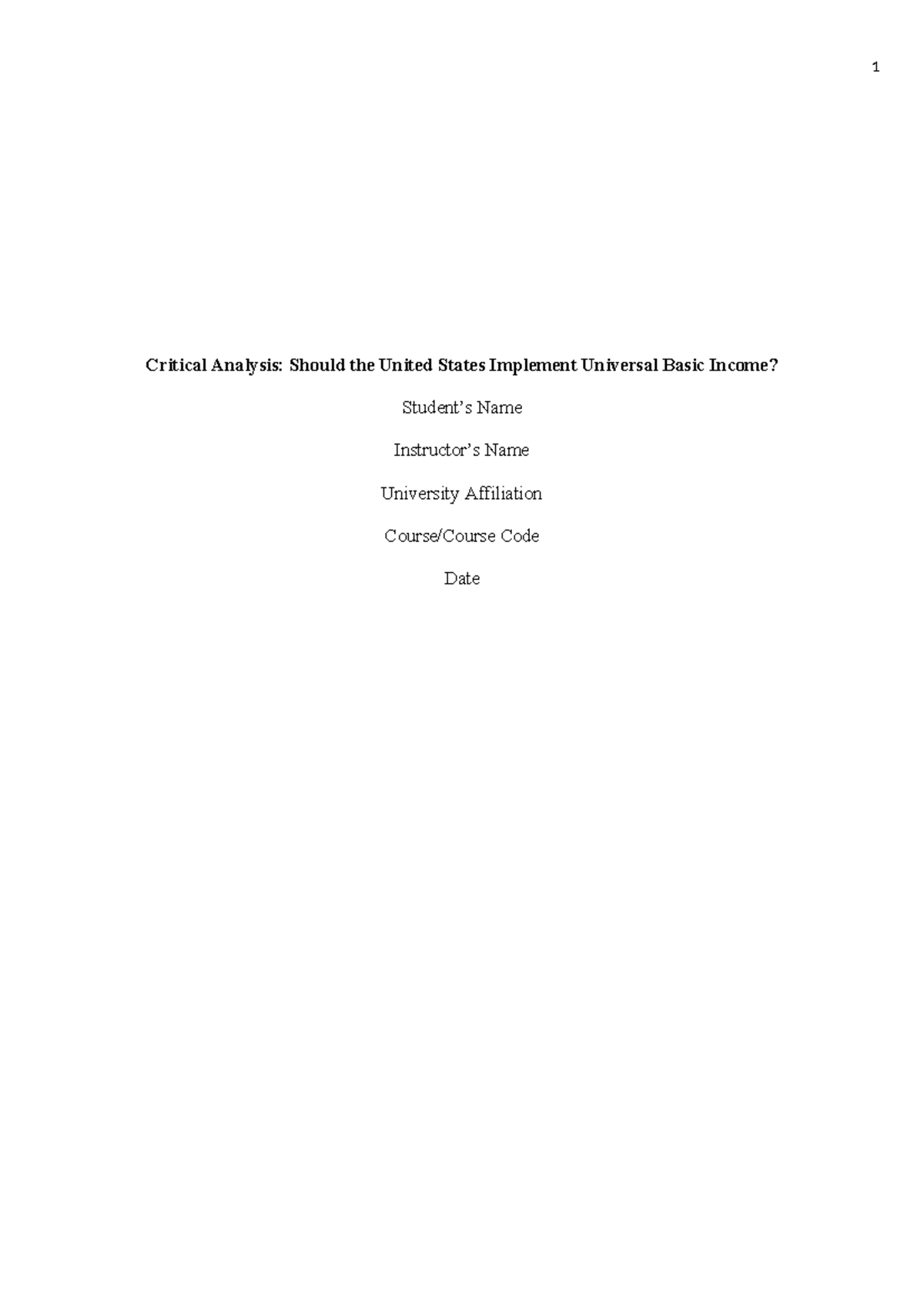 Critical Analysis: Universal Basic Income in the U.S. (UBI 101) - Studocu