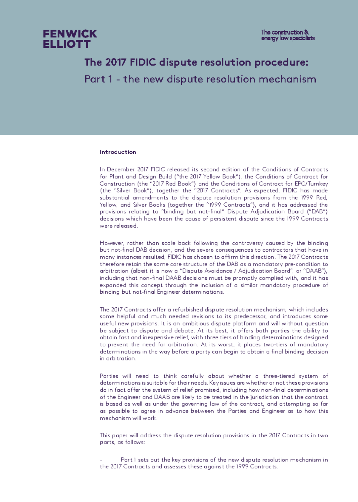 The 2017 FIDIC Dispute Resolution Procedure: Part 1 Overview - Studocu