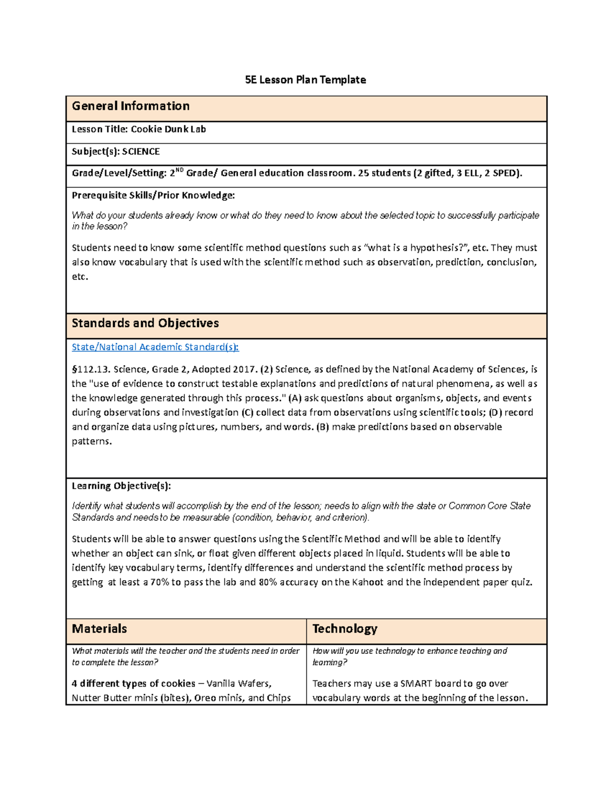 C108 PA - 5E Lesson Plan: Cookie Dunk Lab Activity for Science - Studocu