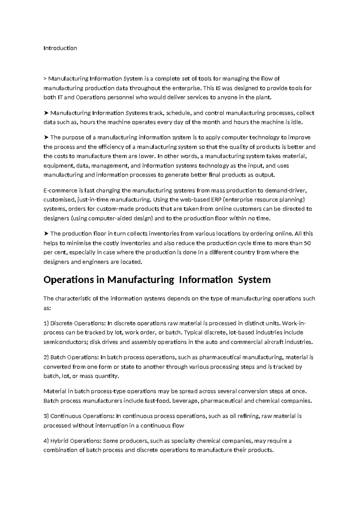 Introduction to Manufacturing Information Systems - MIS E-Commerce ...