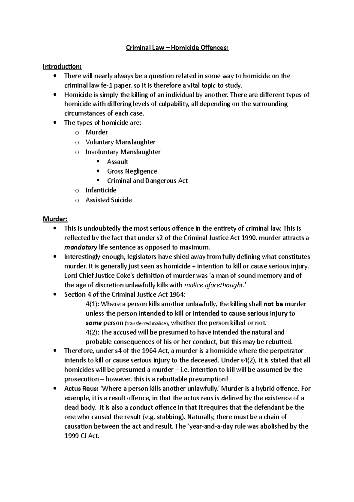 4. Homicide: Key Concepts and Legal Framework in Criminal Law - Studocu