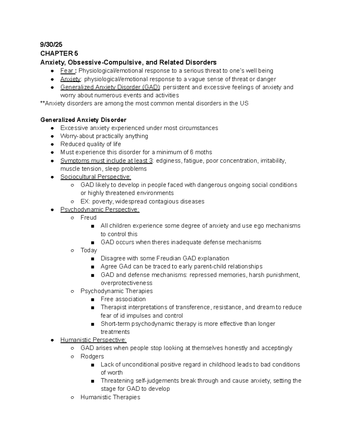 Psych 405 Final Exam Notes: Anxiety, Trauma, and Mood Disorders - Studocu