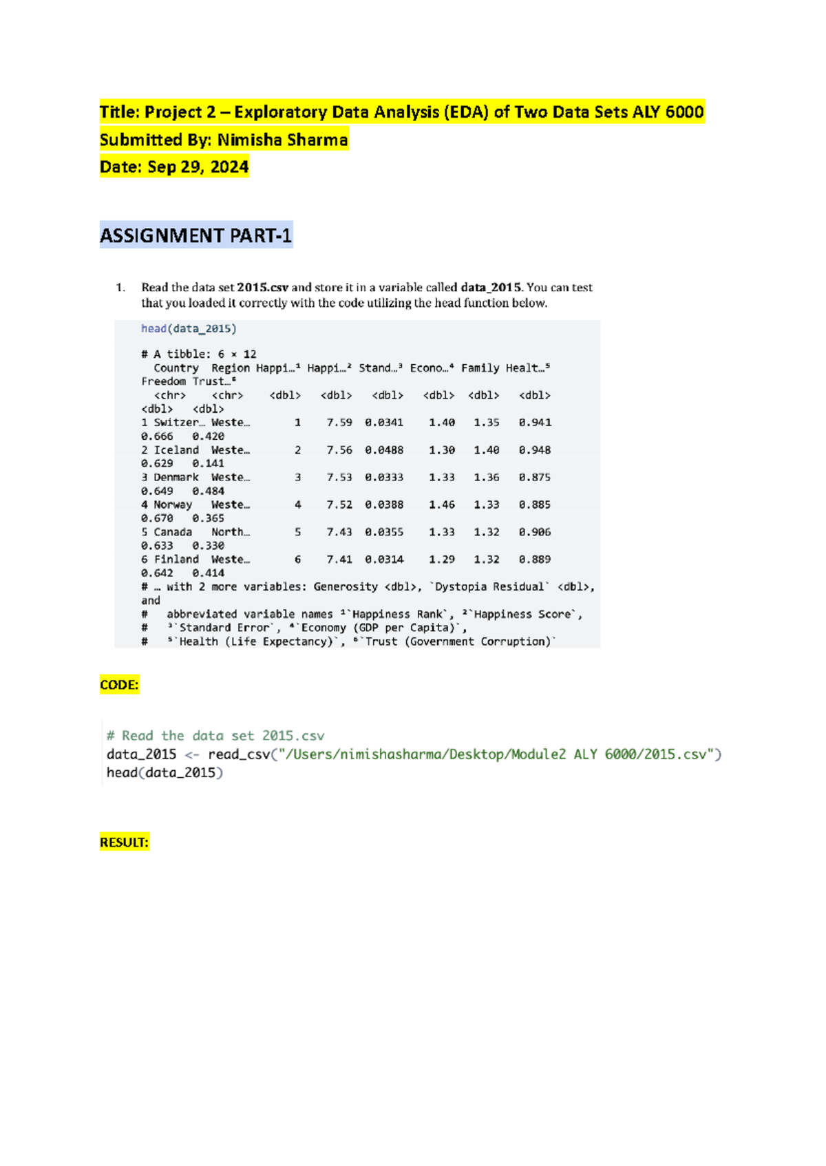 Sharma Project 2 Report - Title: Project 2 – Exploratory Data Analysis ...