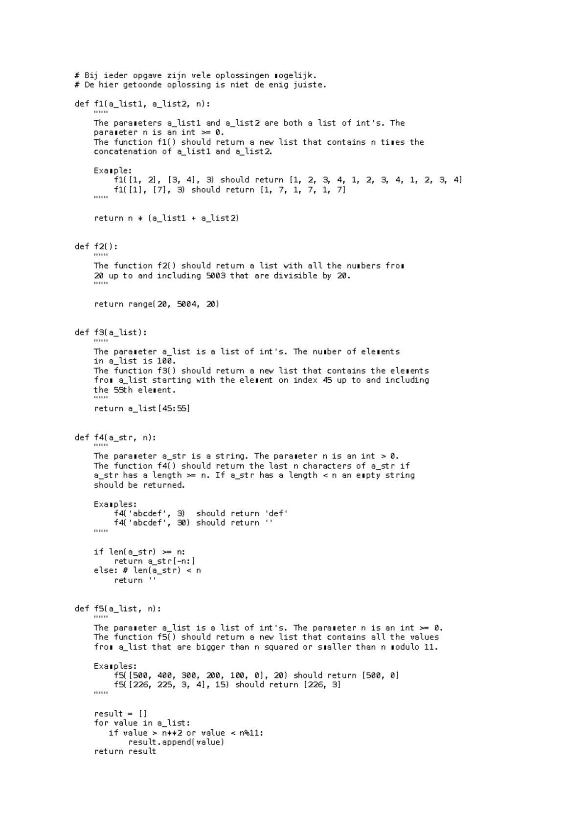 Exam 29 June 2018: Questions and Answers (Python Functions) - Studeersnel