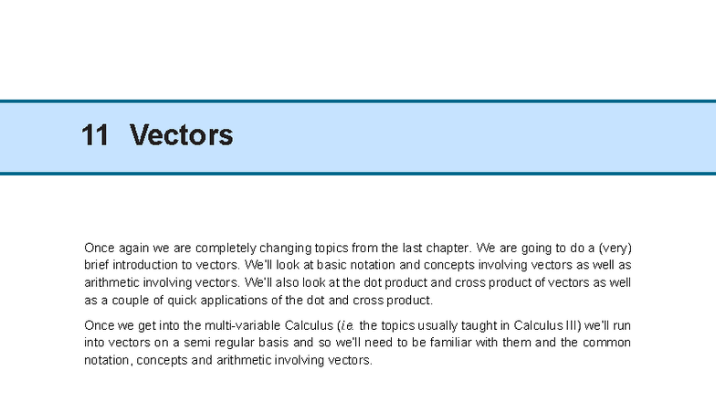 Calculus 890 Chapter 11: Vectors - Basic Concepts & Arithmetic - Studocu