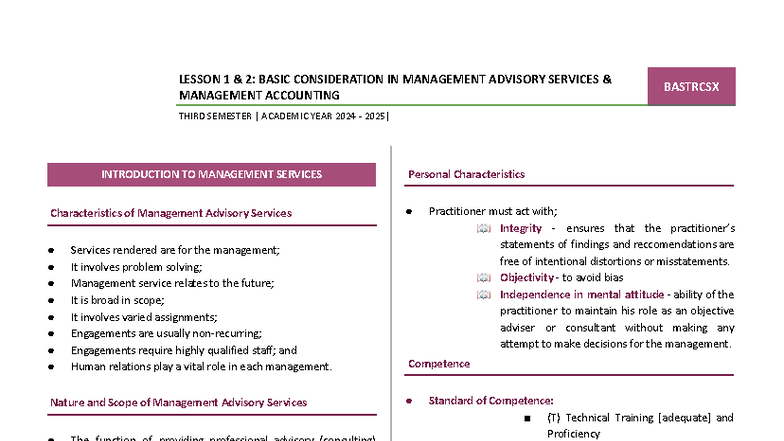 B Astrcsx: Lesson 1 - Basic Considerations in Management Advisory ...