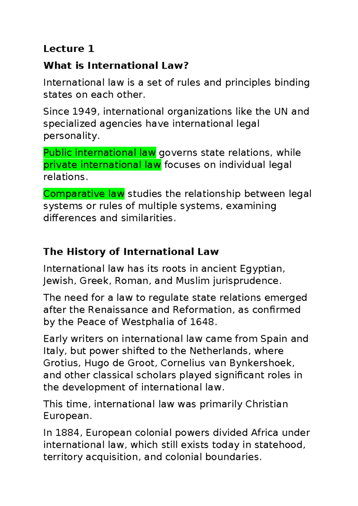PUB 101 - Summary of International Law: Key Concepts & Theories - Studocu