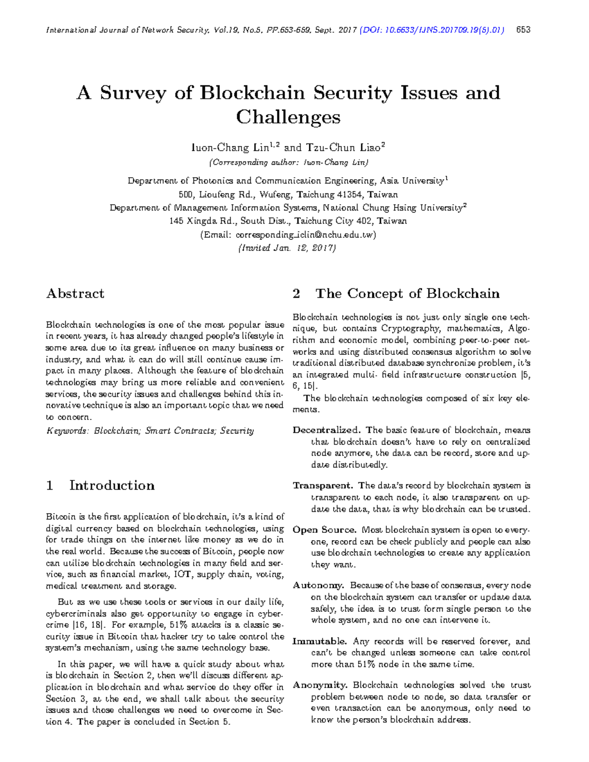 A Survey of Blockchain Security Issues and Challenges (CS 101) - Studocu