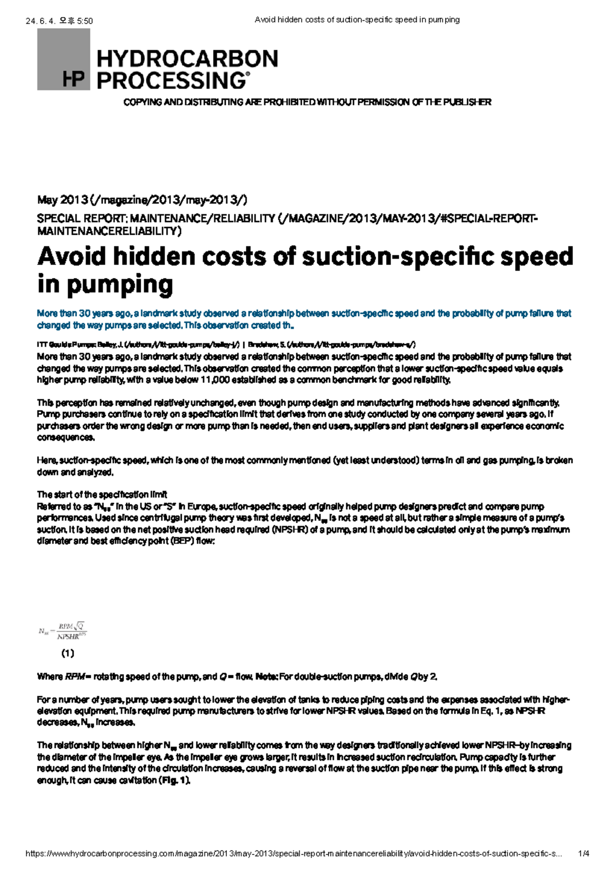 Avoid hidden costs of suction-specific speed in pumping - May 2013 ...