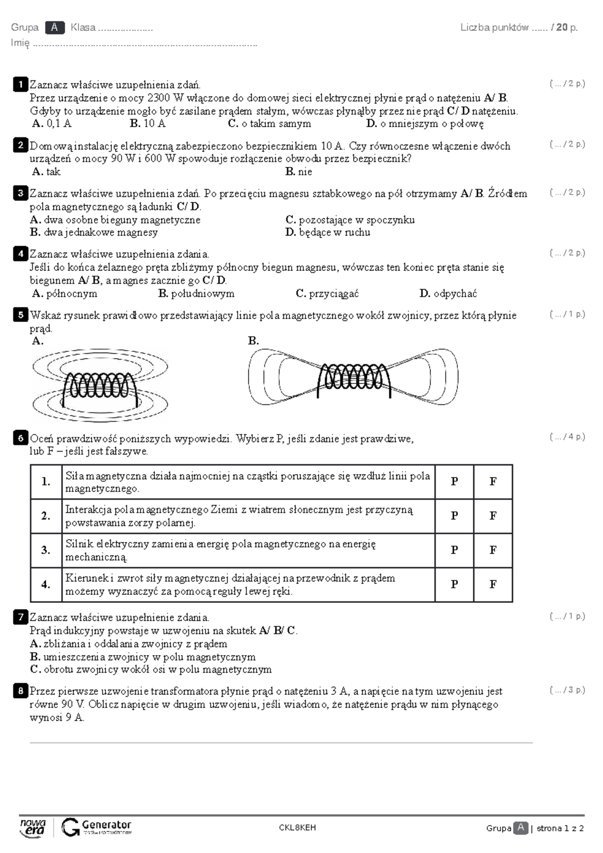 Sprawdzian Z Fizyki Magnetyzm 3 Gim Odpowiedzi www.studocu.com