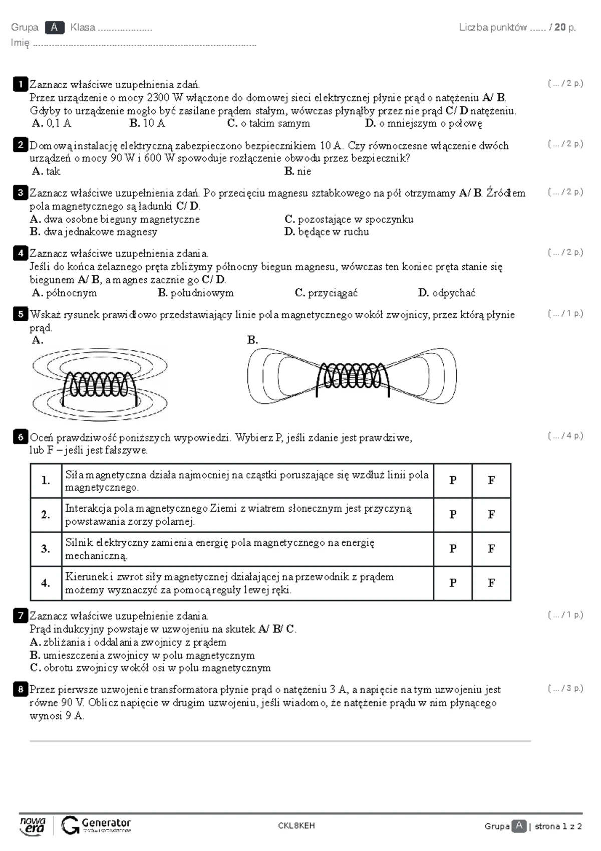 Sprawdzian Z Fizyki 1 Gimnazjum Wielozadaniowy