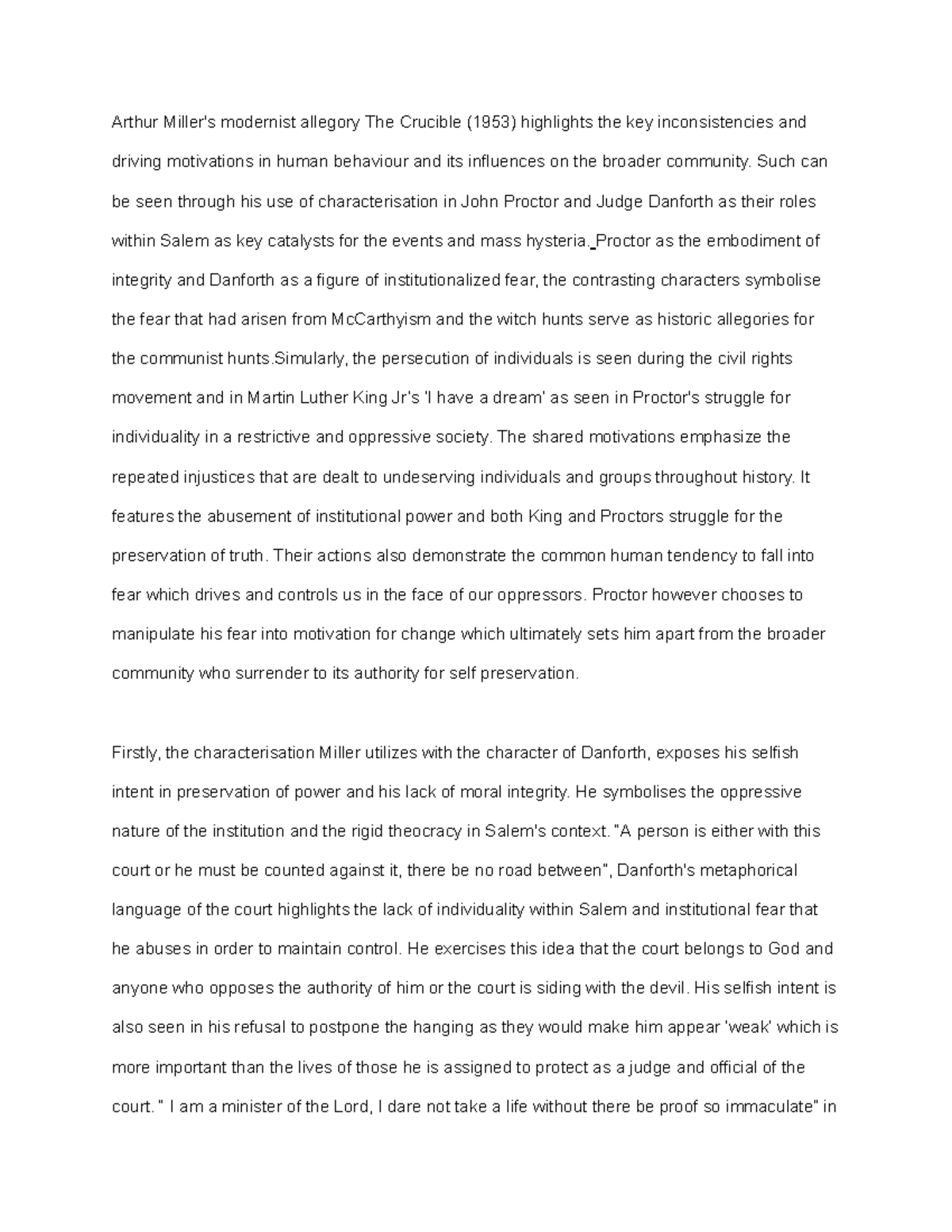 ENG 101: The Crucible & MLK - Fear, Integrity, and Human Behavior - Studocu