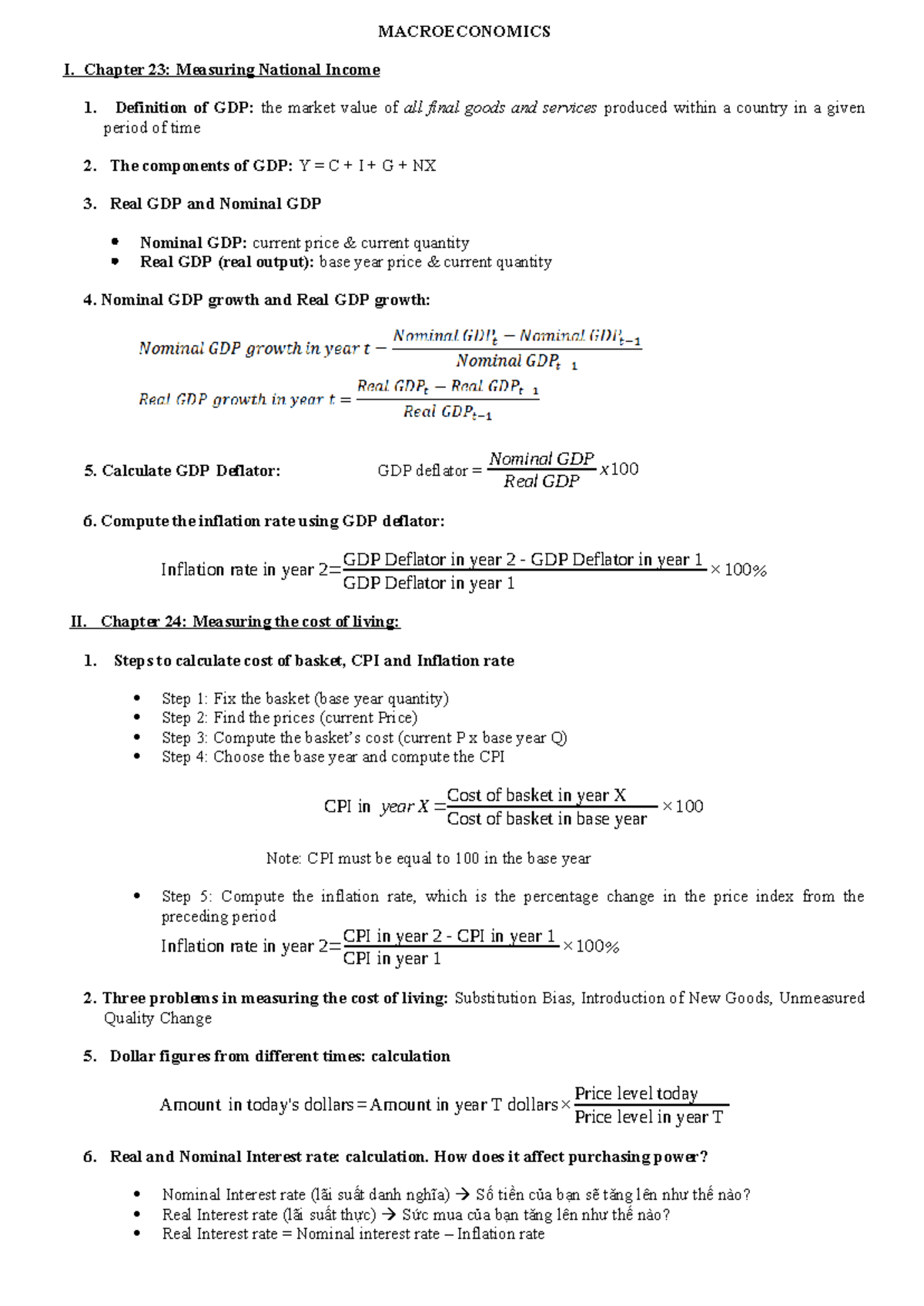 MACROECONOMICS I: Ch. 23-24 National Income & Cost of Living Analysis ...